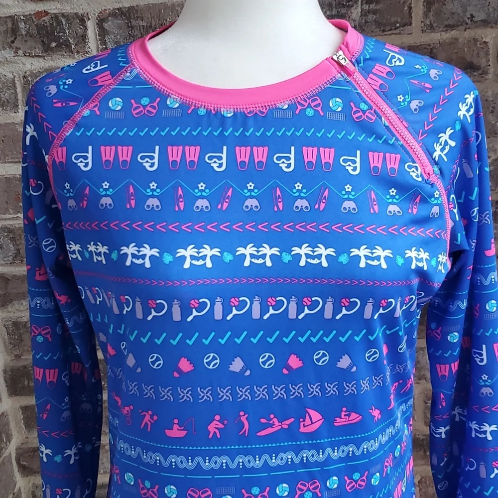 Reel Legends Keep It Cool Moisture Wicking Blue Pink Outdoors Sports Top - Picture 2 of 4